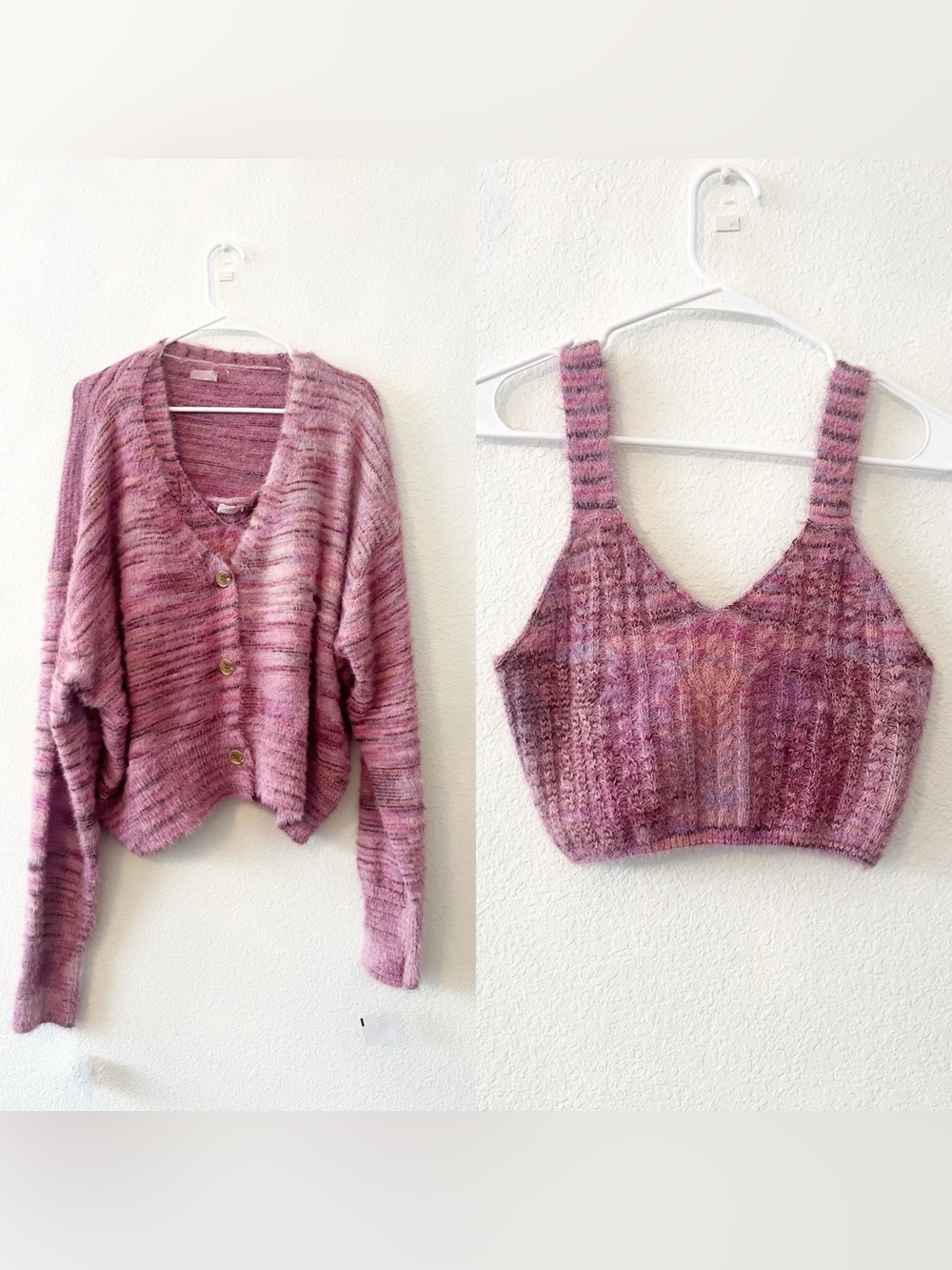 New Free People Movement Large‎ Fuzzy Sweater Cardigan Tank Pink